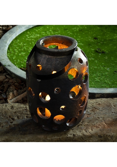 Lantern Yuvarlak Desenli Gümüş Küçük Boy Mumluk Çok Renkli