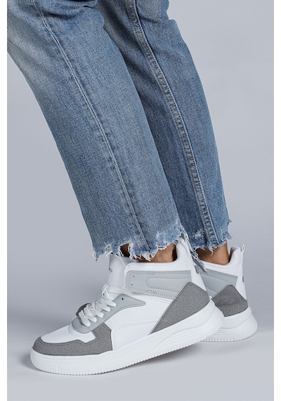 Jump 29100 Yüksek Bilekli Gri - Beyaz Kadın Sneaker Günlük Spor Ayakkabı Gri - Beyaz