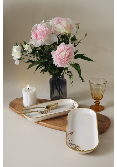 Keramika Bronze Bloom Noyan Kayık Tabak 26 Cm 2 Adet 22926 Krem