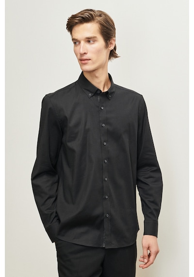 AC&Co / Altınyıldız Classics Erkek Siyah Slim Fit Dar Kesim Düğmeli Yaka Gabardin Desenli Gömlek 4A2023100059SYHXL Siyah
