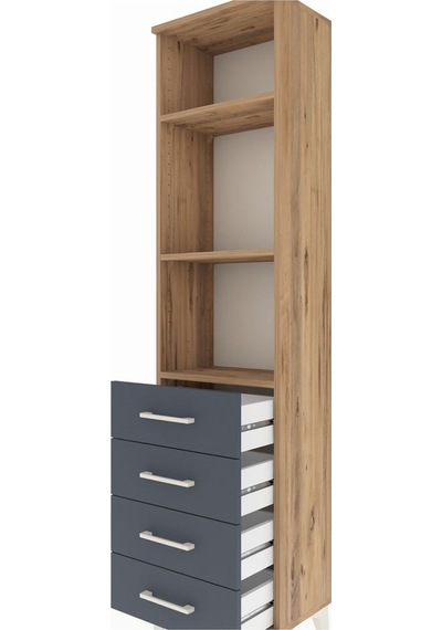 Arges Dolap 3 Raflı 4 Çekmeceli 44x30x182 Çam-antrasit Çam
