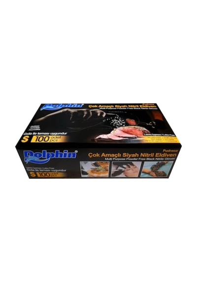 Dolphin Siyah Pudrasız Nitril Eldiven 20 x 100'lü Siyah