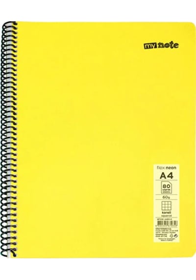Mynote Flex Neon Defter A4 80 Sayfa 4'Lü Defter Seti (2 Kareli + 2 Çizgili)