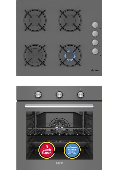 Simfer 4 Fonksiyon Trend Mekanik Silver Power Turbo 2'li Ankastre Set ( Fırın + Ocak)