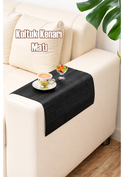Porsima Lm-2005 Bambu Koltuk Matı Ahşap Kanepe Koltuk Kenarı Sehpa Yan Sehpa Katlanabilir Koltuk Kenarı Tepsisi 37x68cm Siyah
