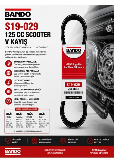 Bando S19-029 Scooter Kayışı - 125cc Motorlar İçin Sdcooter Kayış