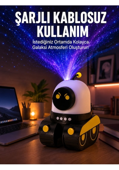 Robot Tasarımlı Bluetooth Hoparlörlü Yıldızlı Gökyüzü Projektör Yeni Nesil - Lisinya