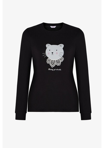 Penti Siyah Moody Uzun Kollu Tişört Pijama Üstü