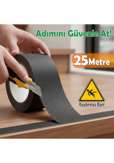 Merdiven Zemin Kaydırmaz Bant Yapışkanlı 5 Cm X 25 Metre Kaymaz Band Siyah