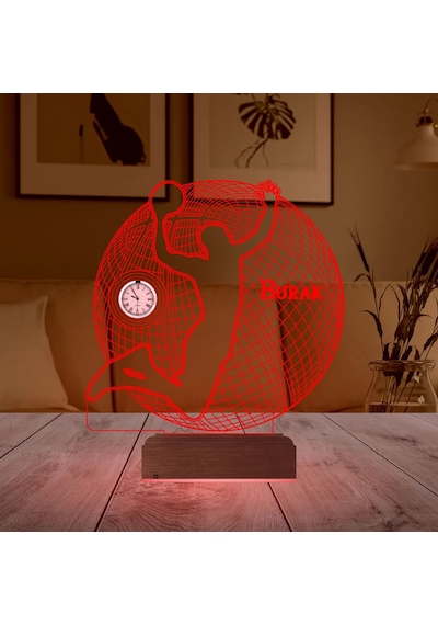 Luvivia Basketbol Basket Topu Kişiye Özel Metal Saatli 3d Lamba - Masa Gece Lambası Şeffaf