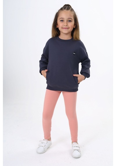 Toontoy Kids Toontoy Kız Çocuk 2'li Takım Baskılı Bisiklet Yaka Düşük Omuz Cepli Sweatshirt & Basic Düz Tayt Füme Toontoy Kids Toontoy Kız Çocuk 2'li Takım Baskılı Bisiklet Yaka Düşük Omuz Cepli Sweatshirt & Basic Düz Tayt Füme