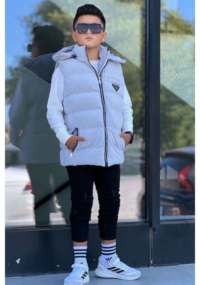 Pina Kids Erkek Çocuk Çıtçıt Kapüşonlu Nova Kumaş Şişme Yelek Ylk3026 Gri