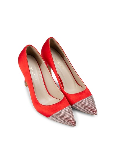 Deery Kırmızı Saten Taşlı Stiletto Kadın Topuklu Ayakkabı - K0030zkrmm01 Kırmızı