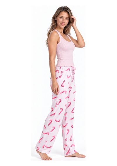 Fit Women Kadın Çizgili Bluz Desenli Askılı Pembe Pijama Takımı