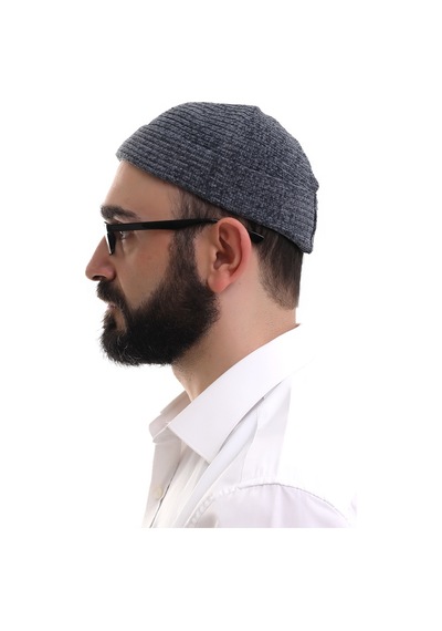 Füme Katlamalı Sade Desen Kışlık Kadife Takke Şapka