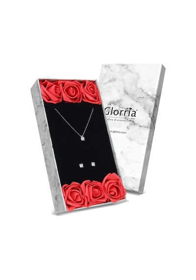 Glorria Gümüş Tektaş Kolye, Küpe, Çiçekli Hediye Seti - Dt0213Kl- Glorria Gümüş Tektaş Kolye, Küpe, Çiçekli Hediye Seti - Dt0213Kl-