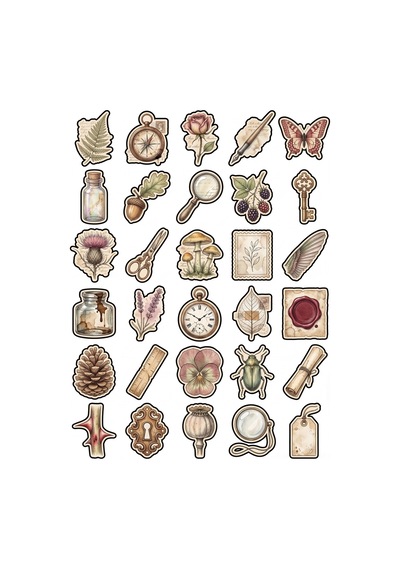 30 Adet Vintage Botanik Doğa Sticker Seti - Ajanda Scrapbook Defter İçin Çok Renkli