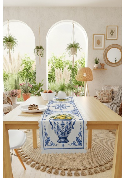 Vivanni Home Yıkanabilir Dikdörtgen Runner Günlük Kullanıma Uygun, Pratik Ve Uzun Ömürlü Limon Mavi