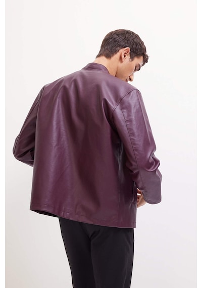 DeFacto Su İtici Slim Fit Dar Kesim Dik Yaka Fermuarlı Suni Deri Mont D8525AX25SPBR34