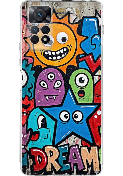 Redmi Note 11 Pro İle Uyumlu Grafiti Dream Street Tasarımlı Şeffaf Silikon Kılıf Şeffaf