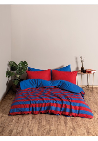 Cozy Home Popping Colors Çift Kişilik Lastikli Çarşaflı Nevresim Takımı Blaze Kırmızı Kırmızı - Mavi