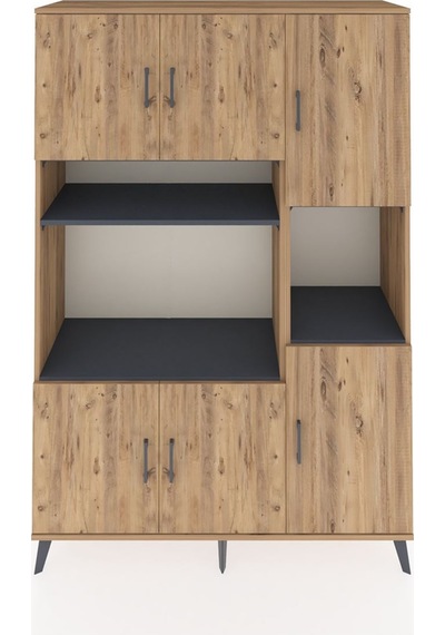 Hyperion Dolap 9 Raflı 6 Kapaklı 132x44x195 Çam-çam/antrasit Çam