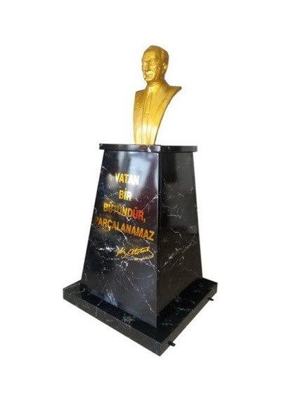 Atatürk Büstü 70cm Alüminyum + Kaide 120cm + Alt Tabla Granit Desenli