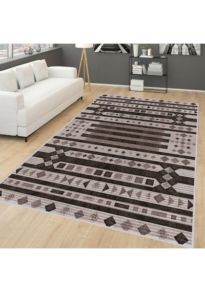 Eliana Home Baskılı, Yıkanabilir Kaymaz Taban Salon Halısı Eli0163-sd1116 Kahverengi