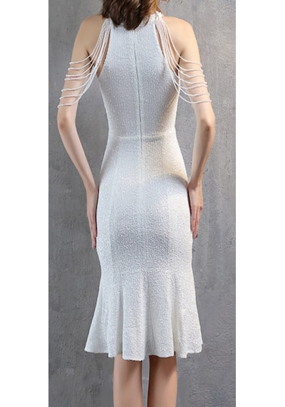 Hanife Glam Couture Hanife Glam Boncuk Detaylı Pulpayet Abiye Elbise Beyaz