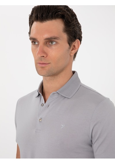 Taş Slim Fit Desenli Polo Yaka T-shirt Gri