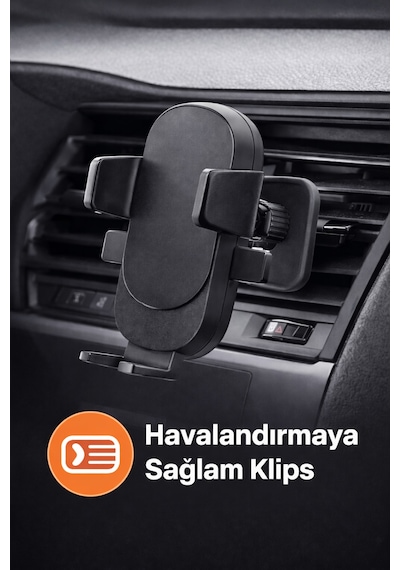Araç İçi Telefon Tutucu Havalandırma Klipsli 360 Döner Ayarlanabilir Telefon Tutacağı Siyah