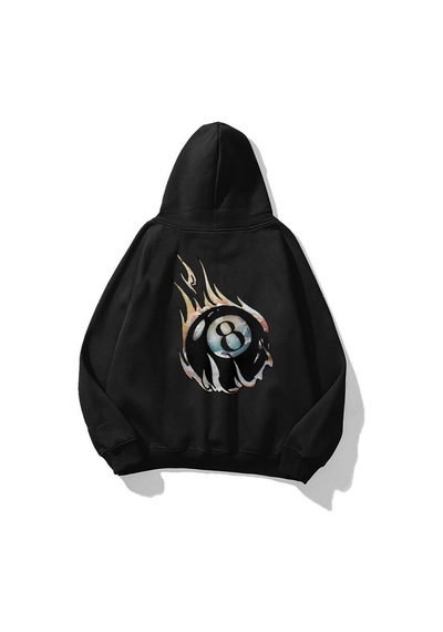 Tarzsokak Unisex 8ball Fire Sweatshirt Hoodie Siyah