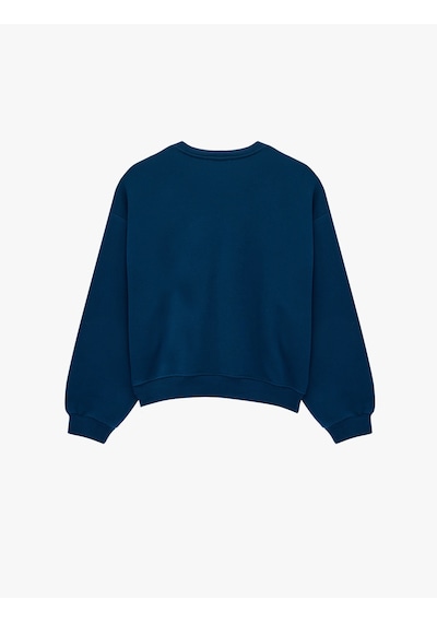 Koton Regular Fit Üç İplik Şardonlu Uzun Kollu Bisiklet Yaka Basic Sweatshirt Lacivert 7wak10043ek