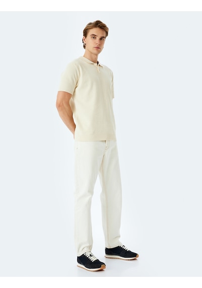 Koton Pamuklu Basic Polo V Yaka Kısa Kollu Triko Tişört Ekru 5sam70029ht Ekru Koton Pamuklu Basic Polo V Yaka Kısa Kollu Triko Tişört Ekru 5sam70029ht Ekru