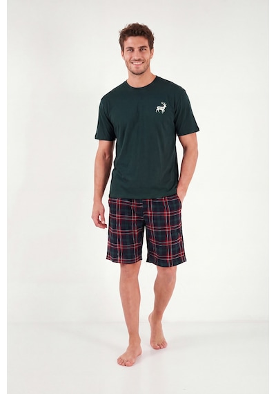 Buratti Kareli Pamuklu Regular Fit Şortlu Pijama Takımı Erkek Pijama Takımı 6572022 Yeşil