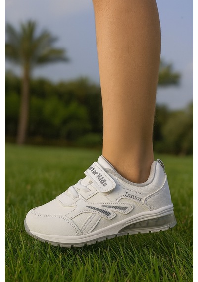 Unisex Çocuk Cırtlı Bağcıklı Sneaker Günlük Spor Ayakkabı Beyaz