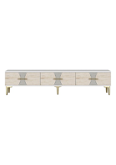 Tsa1832atg Slim Tv Stand, Tv Sehpası Antrasit-traverten-gold 180cm