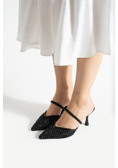 Lebibe Shoes Mına Kadın Siyah File Taşlı 7 Cm Topuklu Slingback Sivri Burun Abiye Ayakkabı Lebibe Shoes Mına Kadın Siyah File Taşlı 7 Cm Topuklu Slingback Sivri Burun Abiye Ayakkabı