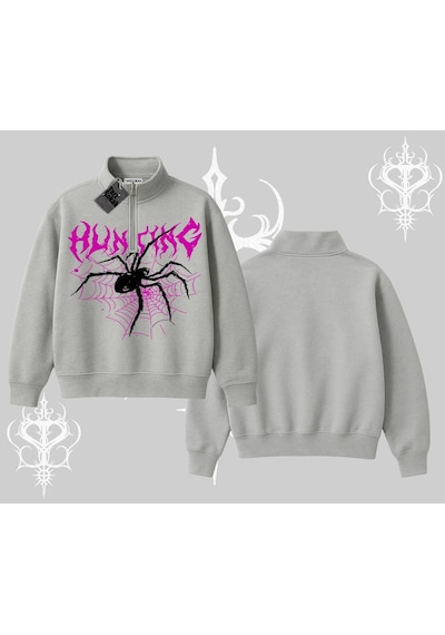 Startmore Beyaz Yarım Fermuarlı Sweatshirt Autumn Spider Gri