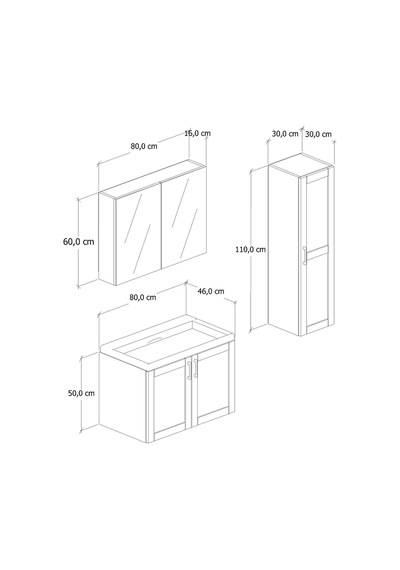 %100 Mdf 80 Cm Riva Banyo Dolabı + 30 Cm Riva Boy Dolabı Beyaz