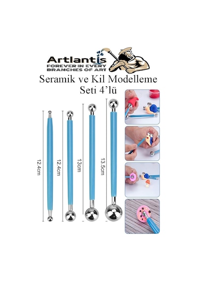 Top Uçlu Seramik Ve Kil Modelleme Seti 4 Lü 1 Paket Polimer Kil Şekillendirme Çömlek Oyma Çiçek Marzipan Mandala Top Ütü