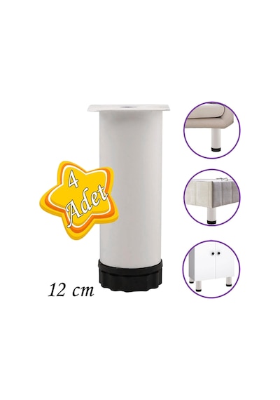 4 Adet Metal Ayarlanabilir 12 Cm Beyaz Destek Ayağı Mobilya Kanepe Baza Koltuk Dolap Sehpa Tv Ünitesi Ayağı