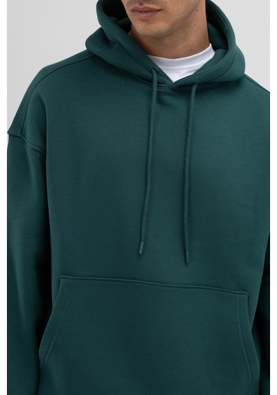 Vamos Basic Oversize Kapüşonlu Sweatshirt Nefti Yeşil