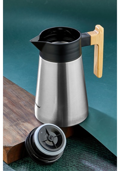 Cooker Bamboopour 1.5 Litre Paslanmaz Çelik Bambu Saplı Çelik Termos Ckr2090 Gümüş