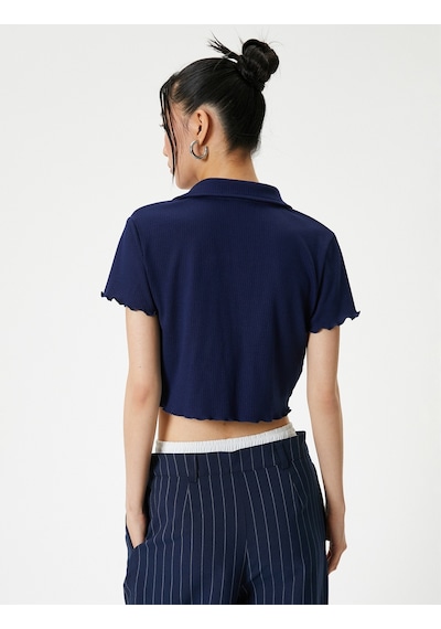 Koton Crop Polo Tişört Kısa Kollu Slim Fit Lacivert 4sal10802ık Lacivert