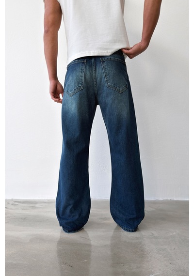 Flaw Yıkamalı Lazer Baskı İspanyol Paça Jean-29647 Lacivert