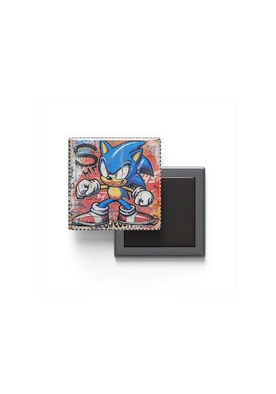 Sonic The Hedgehog - Baskılı Buzdolap Magneti Kare - 9x9 Cm