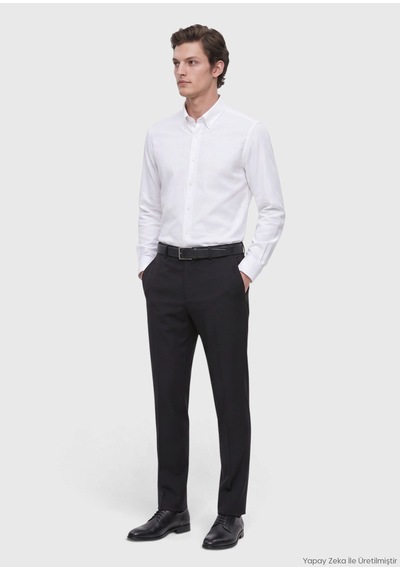 Ramsey Siyah Modern Fit Klasik Yün Karışımlı Pantolon siyah