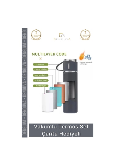 Çeliktermos Vakumlu Çelik Termos Bardaklı Kamp Ğcılık Piknik Isı Koruyucu Set Çanta Hediyeli 550 Ml Çok Renkli