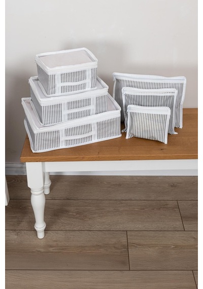 Bavul Organizer Çizgili 6lı Set Kumaş Kahverengi Tr Diğer